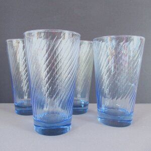 Libbey drinking glasses set of 4 swirl pattern blue weighted bottom vintage